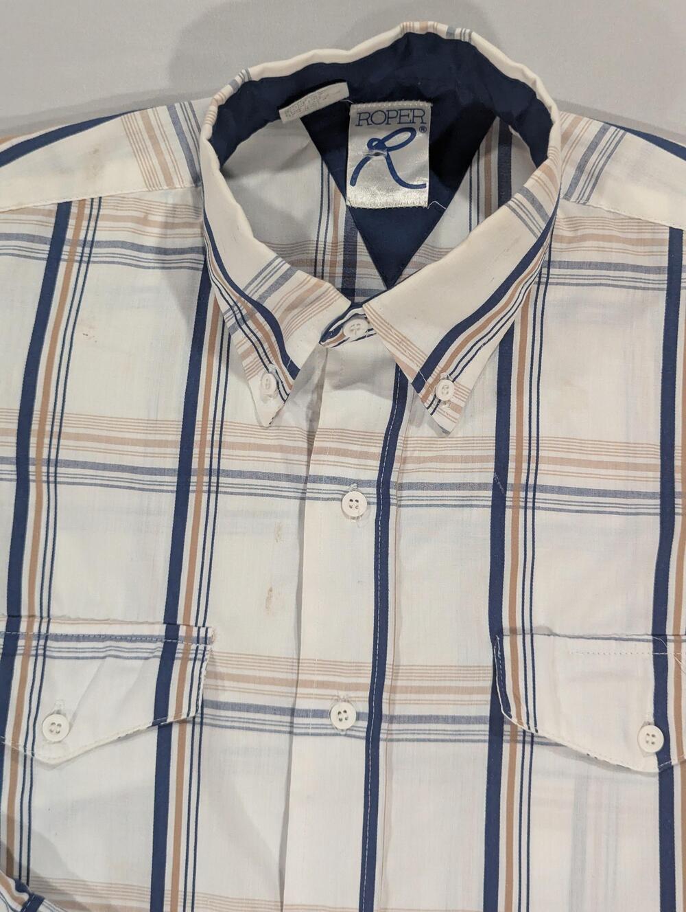 Roper Shirt Mens L White Plaid Long Sleeve Button Up Western Pockets Casual